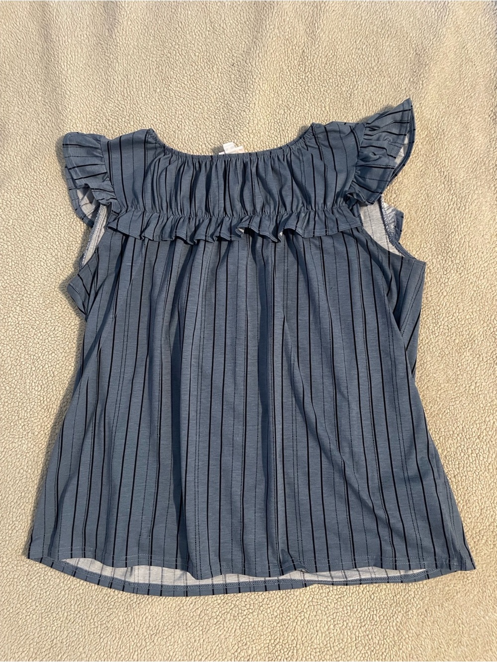 LuLaRoe Blue Vertical Stripe Ruffle Tank